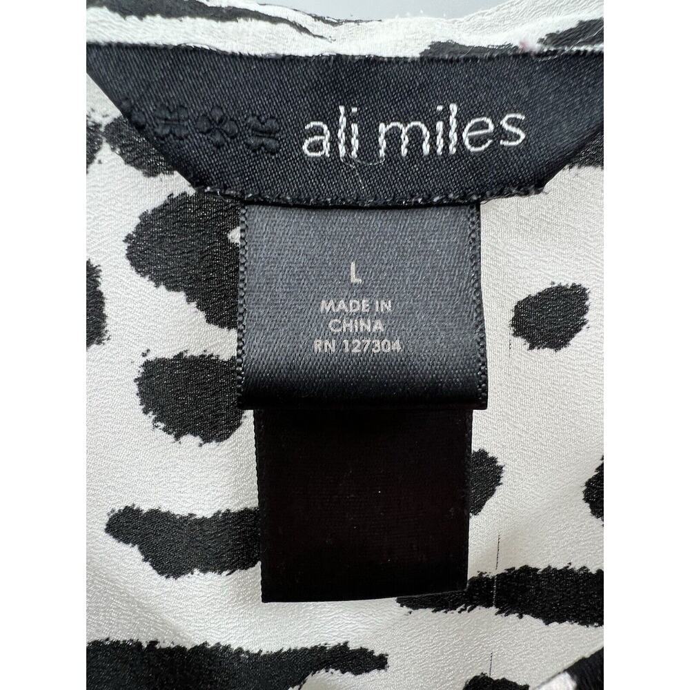 Ali Miles Women’s Roll Tab Sleeve Animal Print Popover Black Beige Size Large - Picture 3 of 7
